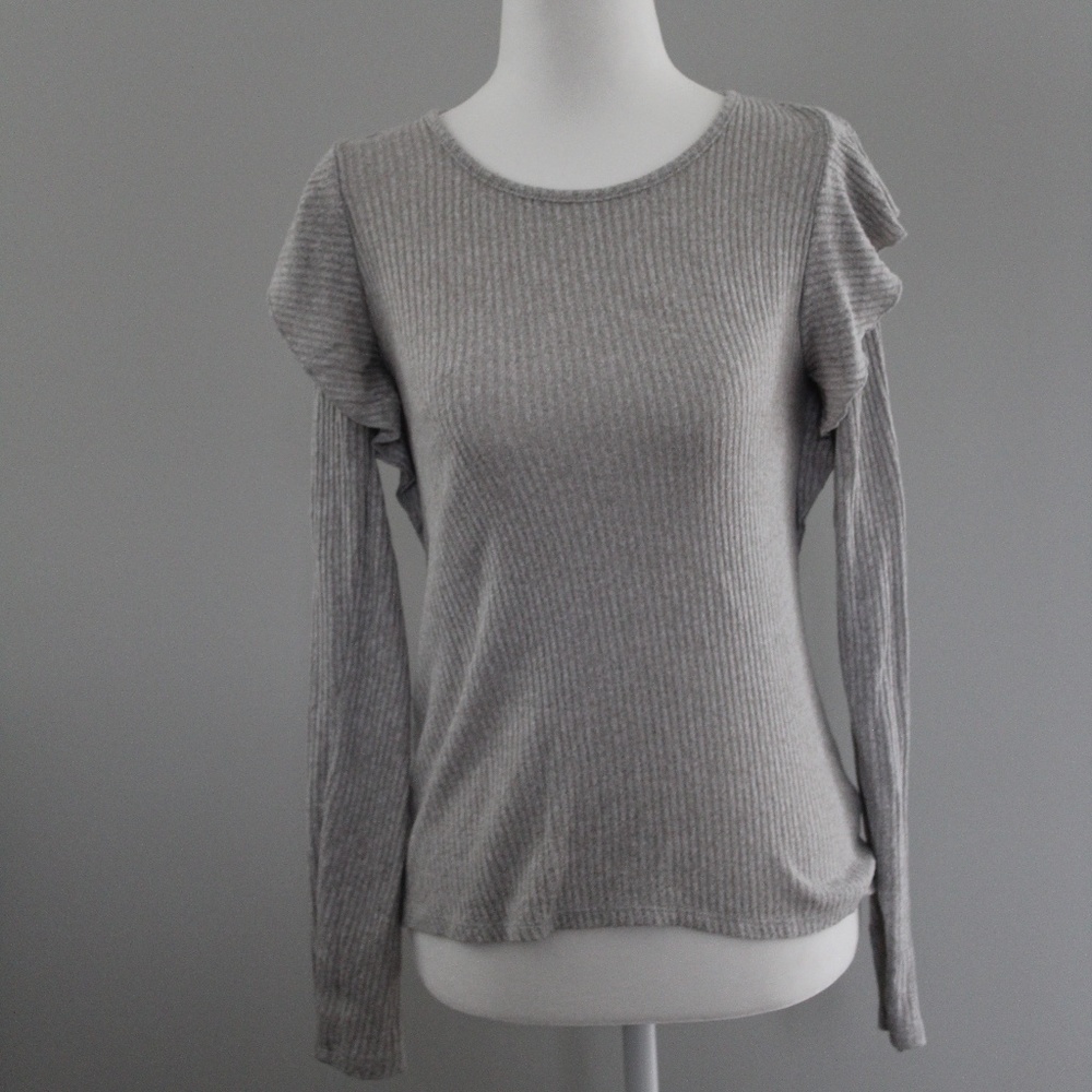 Greige Ribbed Long Sleeve Lucky Brand Top